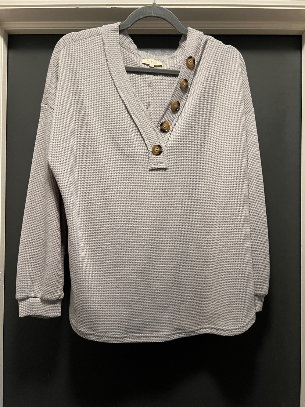 Light Greg Waffle Knit Henley Sweater with Button Trim